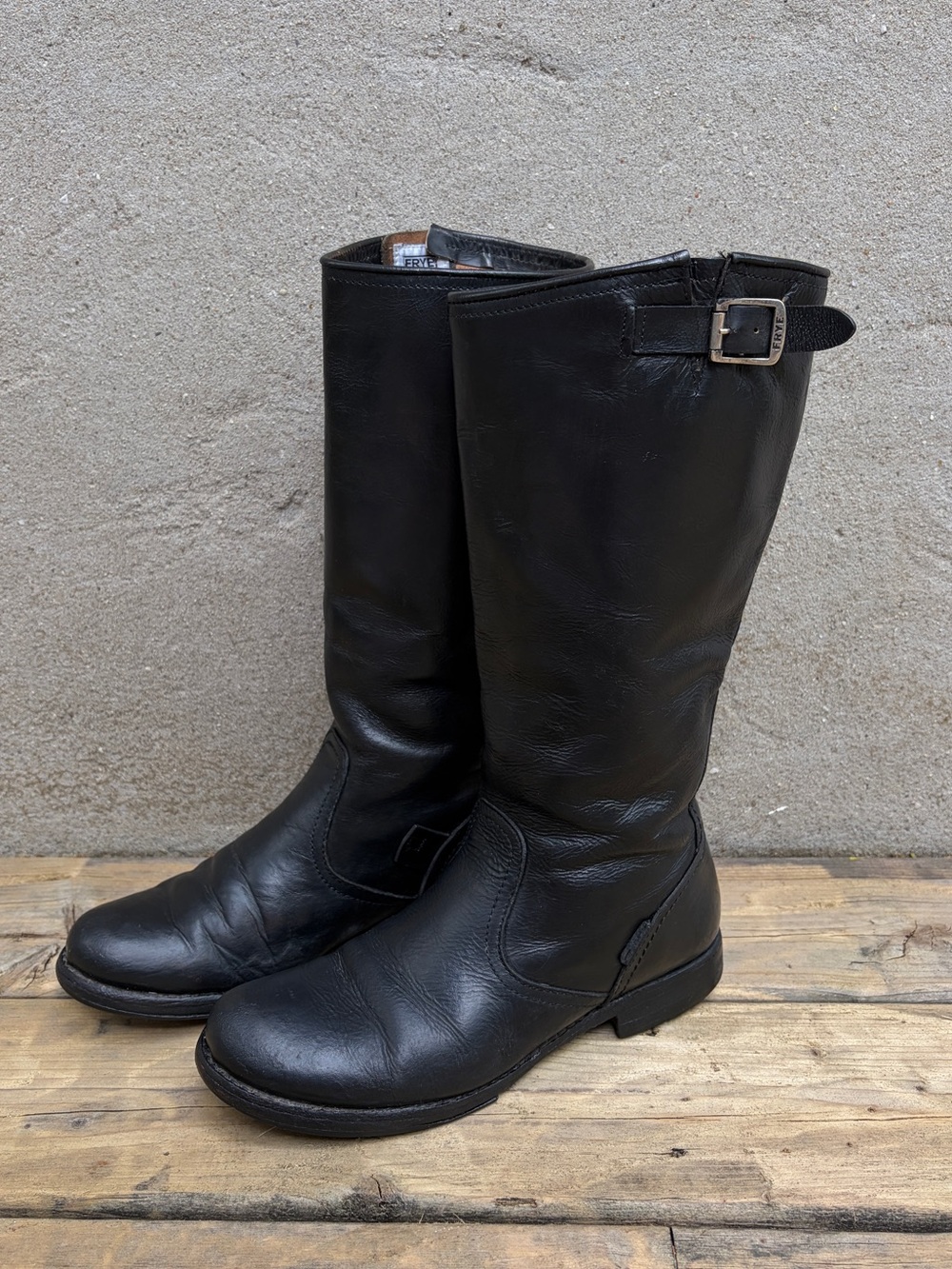 FRYE Black Leather Slouchy Boots